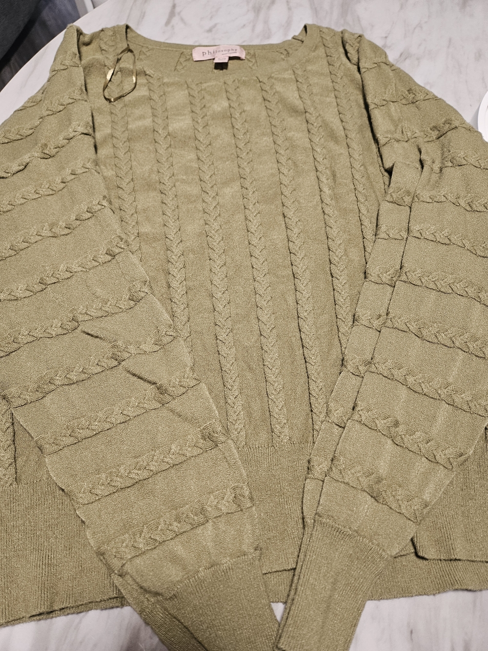 Philosophy Olive Cable Knit Pullover